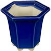 Vaso per bonsai esagonale (stile a cascata) in gres smaltato blu 10,5x10,5x11 cm - YM17