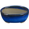 Vaso per bonsai Giapponese Morrisan ovale in gres smaltato blu 9,5x7,5x3,5 cm - B02-8-1B