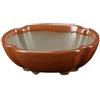 Vaso per bonsai Giapponese Morrisan ovale in gres smaltato marrone mogano 9,5x7,5x3 cm - B02-8-11F