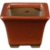 Vaso per bonsai Giapponese Morrisan quadrato in gres smaltato marrone mogano 5,5x5,5x4,5 cm - B02-8-2F