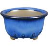 Vaso per bonsai Giapponese Morrisan rotondo in gres smaltato blu 7x7x4 cm - B02-8-7B