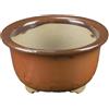Vaso per bonsai Giapponese Morrisan rotondo in gres smaltato marrone mogano 7x7x4 cm - B02-8-7F