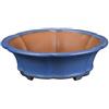 Vaso per bonsai rotondo (forma a fior di loto) in gres smaltato azzurro scuro 17x17x5 cm - ZX69