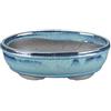 Vaso per bonsai ovale in gres smaltato verde-blu 28x18,5x6,5 cm - BJ10b