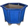 Vaso per bonsai esagonale (stile a cascata) in gres smaltato blu 18x18x14,5 cm - 2825c
