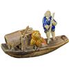 Statuina da compagnia per bonsai, anziano pescatore su zattera 13x4,5x6,5 cm - CC-1