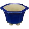 Vaso per bonsai esagonale in gres smaltato blu 9,5x9,5x7 cm - A27B
