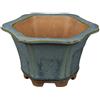 Vaso per bonsai esagonale in gres smaltato verde-blu 9,5x9,5x7 cm - A17