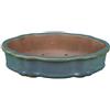 Vaso per bonsai ovale (forma a fior di loto) in gres smaltato verde-blu 17,5x10,5x3,5 cm - A47