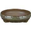 Vaso per bonsai rotondo in gres smaltato verde-marrone 18x18x3,5 cm - A009