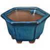 Vaso per bonsai esagonale in gres smaltato blu-verde scuro 9x9x5,5 cm - XC026