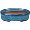 Vaso per bonsai ovale in gres smaltato blu-verde scuro 13x9,5x3 cm - XC027
