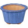 Vaso per bonsai rotondo (forma a fior di loto) in gres smaltato blu 6x6x4 cm - SF19