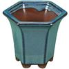 Vaso per bonsai esagonale in gres (stile a cascata) smaltato blu-verde scuro 7,5x7,5x8 cm - XC011