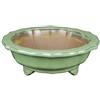 Vaso per bonsai rotondo (forma a fior di loto) in gres smaltato verde 19,5x19,5x5 cm - YP55P