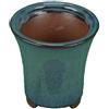 Vaso per bonsai rotondo in gres (stile a cascata) smaltato blu-verde scuro 7x7x8 cm - XC009