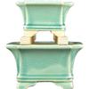 Vasi per bonsai quadrati in gres smaltati verde (Set da n.2 pezzi) - YM39