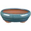 Vaso per bonsai ovale in gres smaltato verde 11,5x7,5x3,5 cm - YM4b