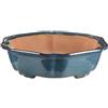Vaso per bonsai esagonale in gres smaltato blu 15,5x15,5x4 cm - ZX66V