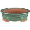 Vaso per bonsai ovale in gres smaltato verde 21,5x17,5x6,5 cm - 2836Va