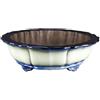 Vaso per bonsai rotondo (forma a fior di loto) in gres smaltato bianco-azzurro 30x30x8,5 cm - TY126b