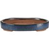Vaso per bonsai ovale in gres smaltato blu 21,5x15,5x2,5 cm - O10e