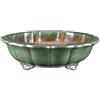 Vaso per bonsai rotondo (forma a fior di loto) in gres smaltato verde 27,5x27,5x7 cm - J053d
