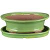 Vaso + sottovaso per bonsai ovale in gres smaltato verde 21,5x18x6 cm - GA3VS