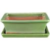 ZZZ Vaso + sottovaso per bonsai rettangolare in gres smaltato verde 22x17x6,5 cm - GA1VS