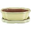 Vaso + sottovaso per bonsai ovale (forma mokko) in gres smaltato bianco 23x18,5x6,5 cm - GA4VS