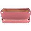 Vaso + sottovaso per bonsai rettangolare in gres smaltato rosa 27x22x7 cm - GA6VS
