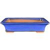 Vaso per bonsai rettangolare in gres smaltato blu 30,5x23,5x7 cm - J01d