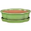 ZZZ Vaso + sottovaso per bonsai ovale (forma mokko) in gres smaltato verde 27x20,5x6 cm - GA11VS