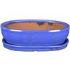 ZZZ Vaso + sottovaso per bonsai ovale in gres smaltato blu 28x21x7 cm - GA13VS