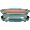 ZZZ Vaso + sottovaso per bonsai ovale in gres smaltato verde 27x20,5x6 cm - GA10VS