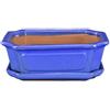 ZZZ Vaso + sottovaso per bonsai rettangolare in gres smaltato blu 27x20x8 cm - GA9VS