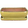 ZZZ Vaso + sottovaso per bonsai rettangolare in gres smaltato giallo senape 27,5x23x8 cm - GA12VS