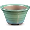 Vaso per bonsai Giapponese Morrisan rotondo in gres smaltato verde acqua 7x7x4 cm - B02-8-5I