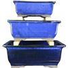 Vasi per bonsai rettangolari in gres smaltati blu (Set da n.3 pezzi) - BJA4