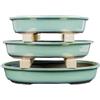 Vasi per bonsai Giapponesi Morrisan ovali in gres smaltati verde (Set da n.3 pezzi) - B23-44