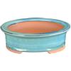 Vaso per bonsai ovale in gres smaltato verde chiaro 21,5x17,5x6,5 cm - 2836Ra
