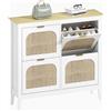 HOMCOM Mobile Scarpiera per 20 Paia di Scarpe con 4 Cassetti Ribaltabili in Legno e Rattan, 105x24x95,5 cm, Bianco | Aosom Italy