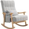 HOMCOM Sedia a dondolo con cuscino lombare, ampia seduta, struttura in faggio, fino a 120 kg, Grigio