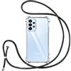 Vauki Cover con Cordino per Samsung Galaxy A23 5G,Custodia con Laccio Collana Tracolla Trasparente Silicone TPU+PC Bumper Back Antigraffio Proteggere Case Corda per Samsung A23 5G,Nero