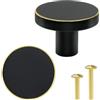 Vandicka 4 Pezzi Pomelli Neri per Mobili, Maniglie in Ottone per Cassetti, Pomelli Rotonde per Armadi, Armadio da Cucina, Cassettiere, Comò, 28 x 20 mm, con Viti in 2 Misure