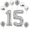 Haosell Palloncino a forma di numero 15 in argento con elio, numero 15 compleanno, numero 15, per feste di compleanno, decorazione per feste,