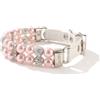 MOTTDAM Collare per animali domestici con perla e gatto alla moda in pelle PU con strass luccicanti,collare per cani Chihuahua regolabile,collana di perle per cani,gatti,cuccioli,gattini,1.5x33cm (L, Rosa)