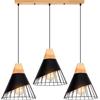 TOKIUS Lampada a sospensione Moderno Industriale Lampadas da soffitto E27 Legno e Metallo Lampadari e Plafoniere Interni Ø25cm Per Cucina Camera da letto (3 lampade - barra con legno - Nero)