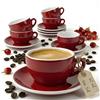 MUVELL Set 6 Tazzine da Caffè Espresso 60 ml con Piattini Rosso e Bianco Porcellana Spessa Stile Italiano Lavabili in Lavastoviglie Idea Regalo