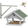 Relaxdays Casetta per Uccellini, Mangiatoia in Legno, Outdoor, Decorazione da Giardino, HLP: 35 x 42,5 x 40,5 cm, Grigia